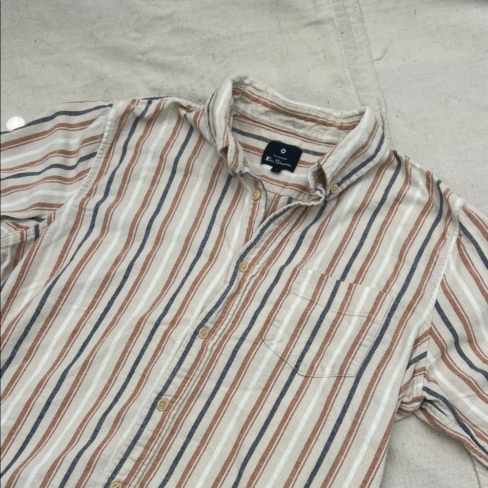 Ben Sherman Striped Button-Down Shirt in Cream, Brown & Blue
